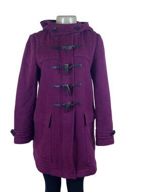 Women’s Magenta Plaid Wool Toggle Coat Hooded Classic Winter Size 8
